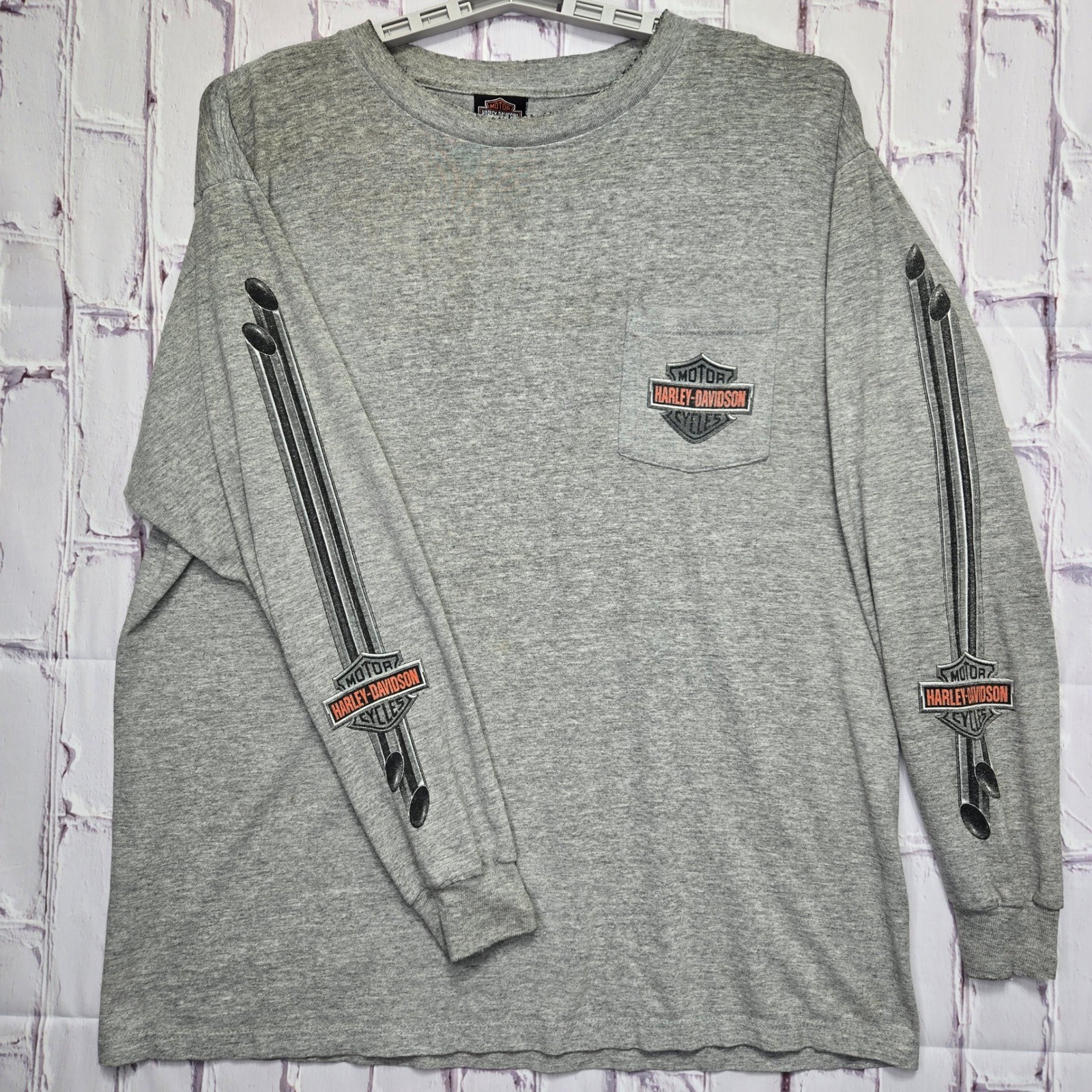 VTG Y2K 2002 Harley Davidson Motorcycle Pocket Graphic Shirt Thrashed Men XL USA