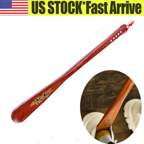 Extra Long Handle Shoe Horn AID Stick Hard Wood 21.5″ Handled Wooden Shoehorn US