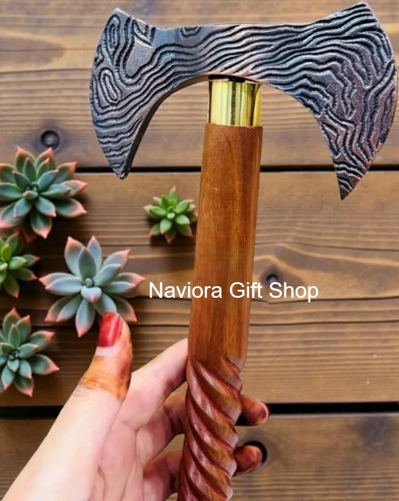 Personalized Viking Axe Walking Stick • Engraved Handmade Cane