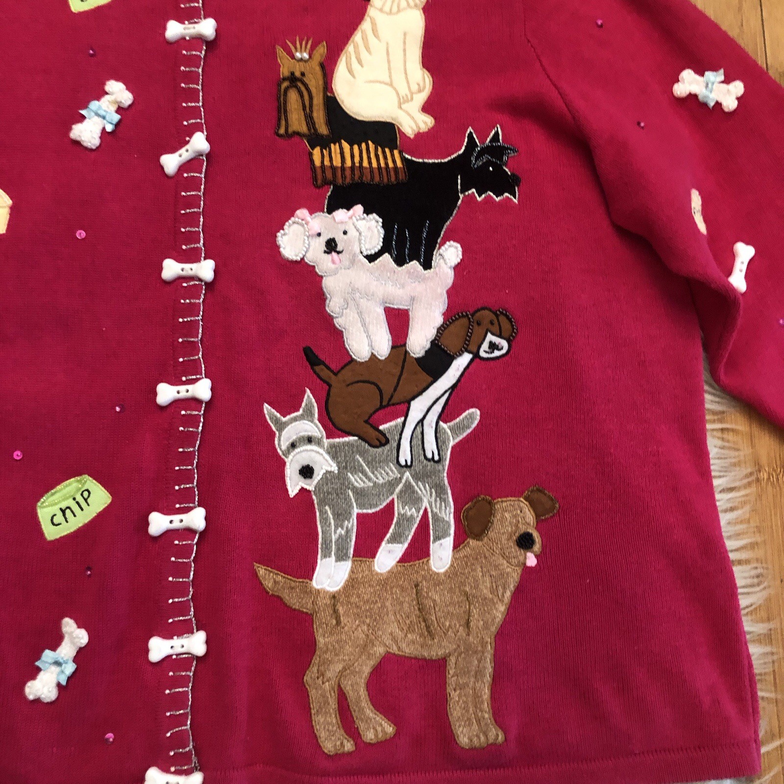 Vintage Berek Dog Show Beaded Embroidered Long Sleeves Fuchsia Sweater size 2X