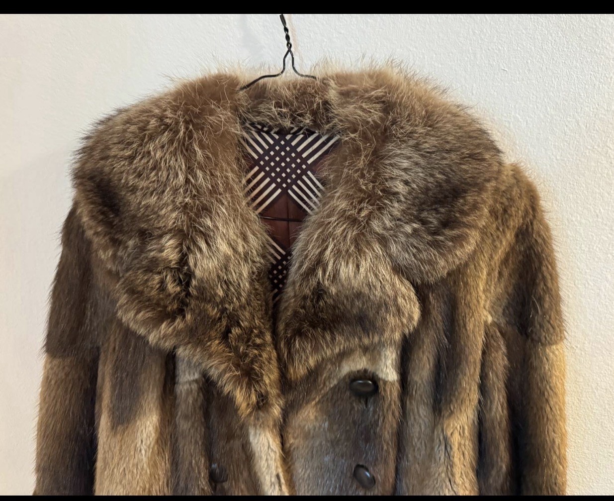 Vintage Genuine Patchwork Mink Fur Coat Fox Fur Shawl Collar Double Breasted