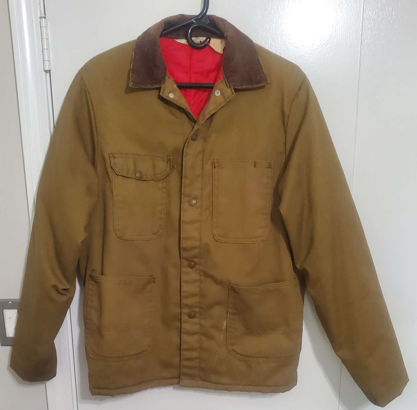 RARE Vtg 1960s Key Imperial Duck Canvas Chore Jacket Red Quilt Lined M 23×27.5