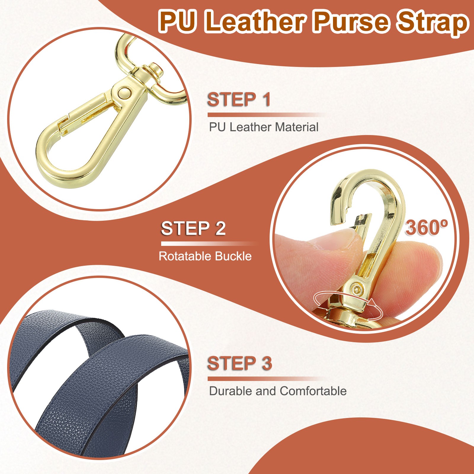 45.3″ Adjustable PU Leather Purse Strap Crossbody Replacement Dark Blue/Gold