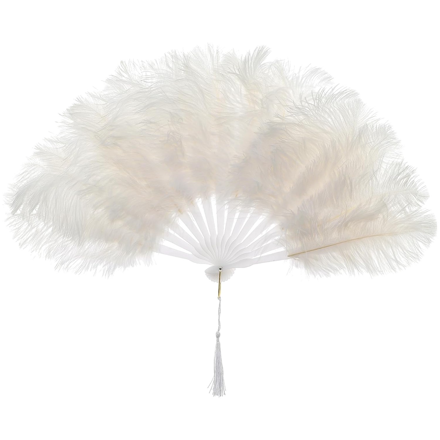Vintage White Ostrich Feather Fan for 1920s Flapper Costume