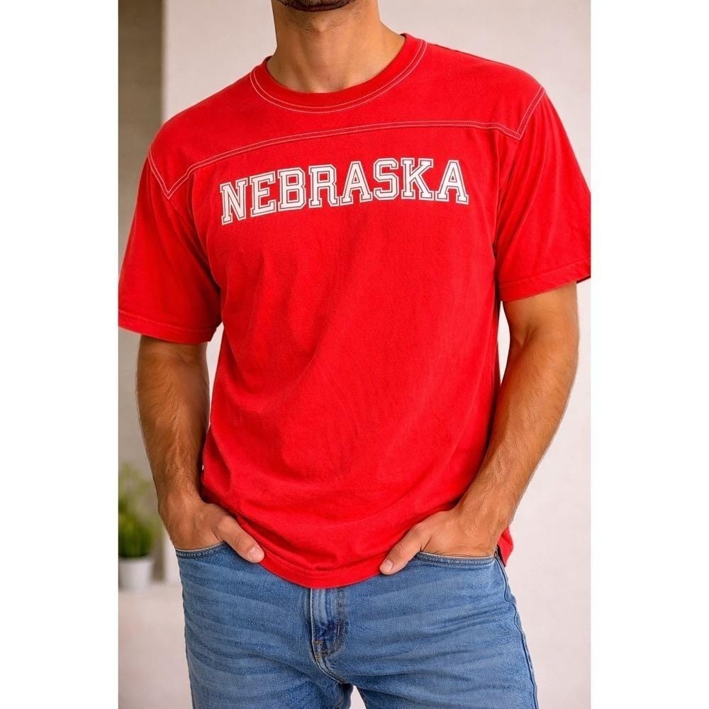 Vintage Nebraska Huskers T-Shirt Red Contrast Stitch Collegiate Graphic Tee
