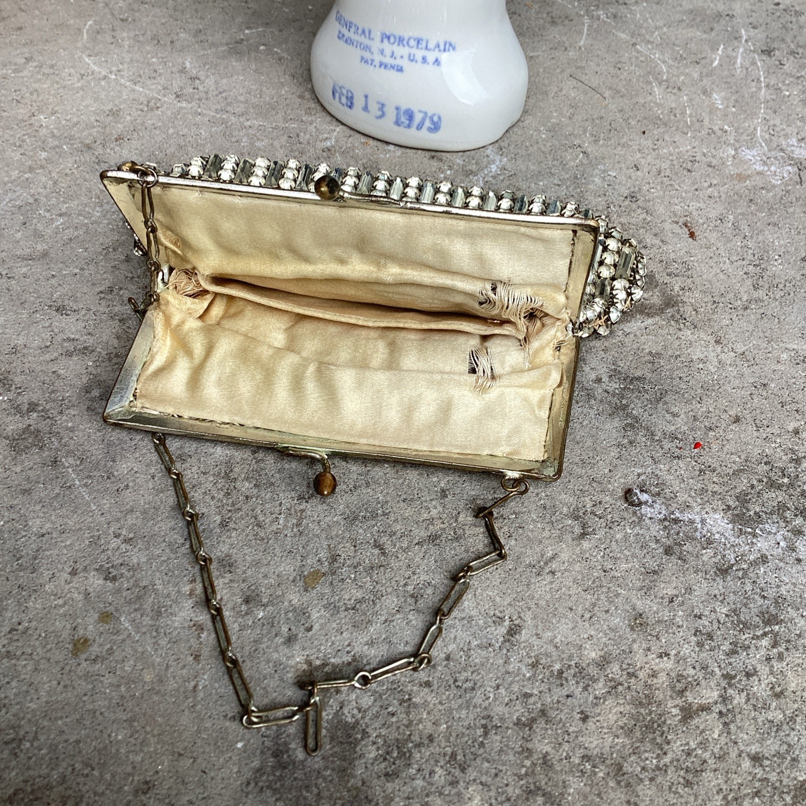 VINTAGE CZECHOSLOVAKIAN RHINESTONE LADIES EVENING BAG COMPLETE SIGNED 57
