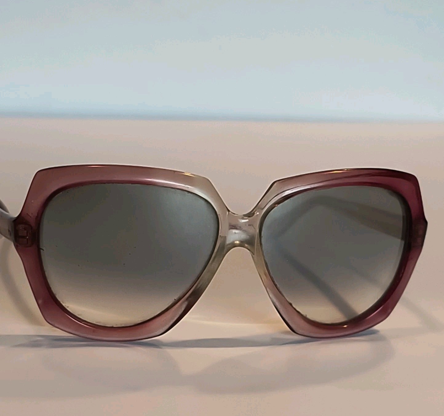 Vintage 70s Japan Oversized Ombre Sunglasses Pink Clear Mod Geometric Butterfly