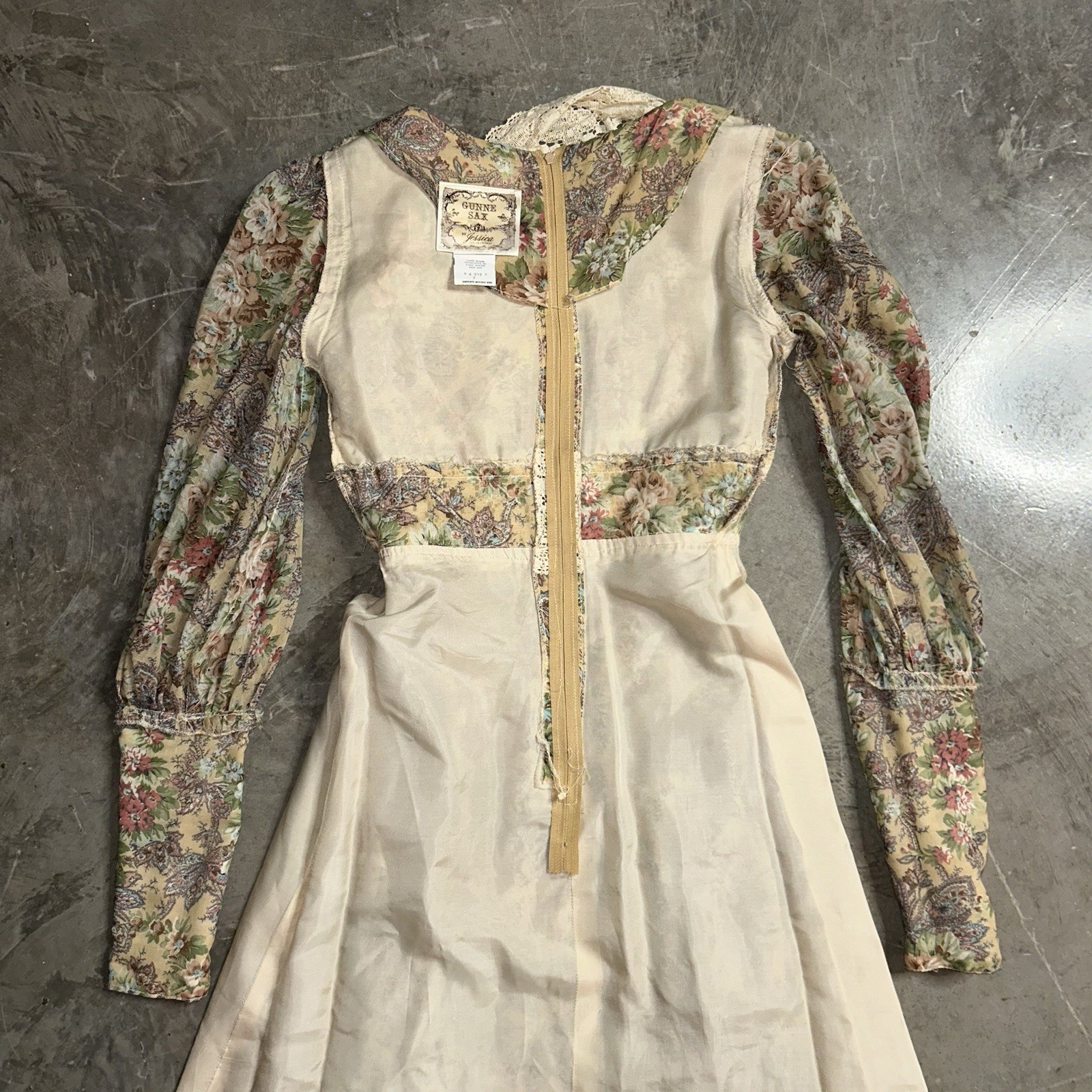 VTG 1970s XS Gunne Sax Grail Lace Hooded Floral Prairie Maiden Dress Sz 7