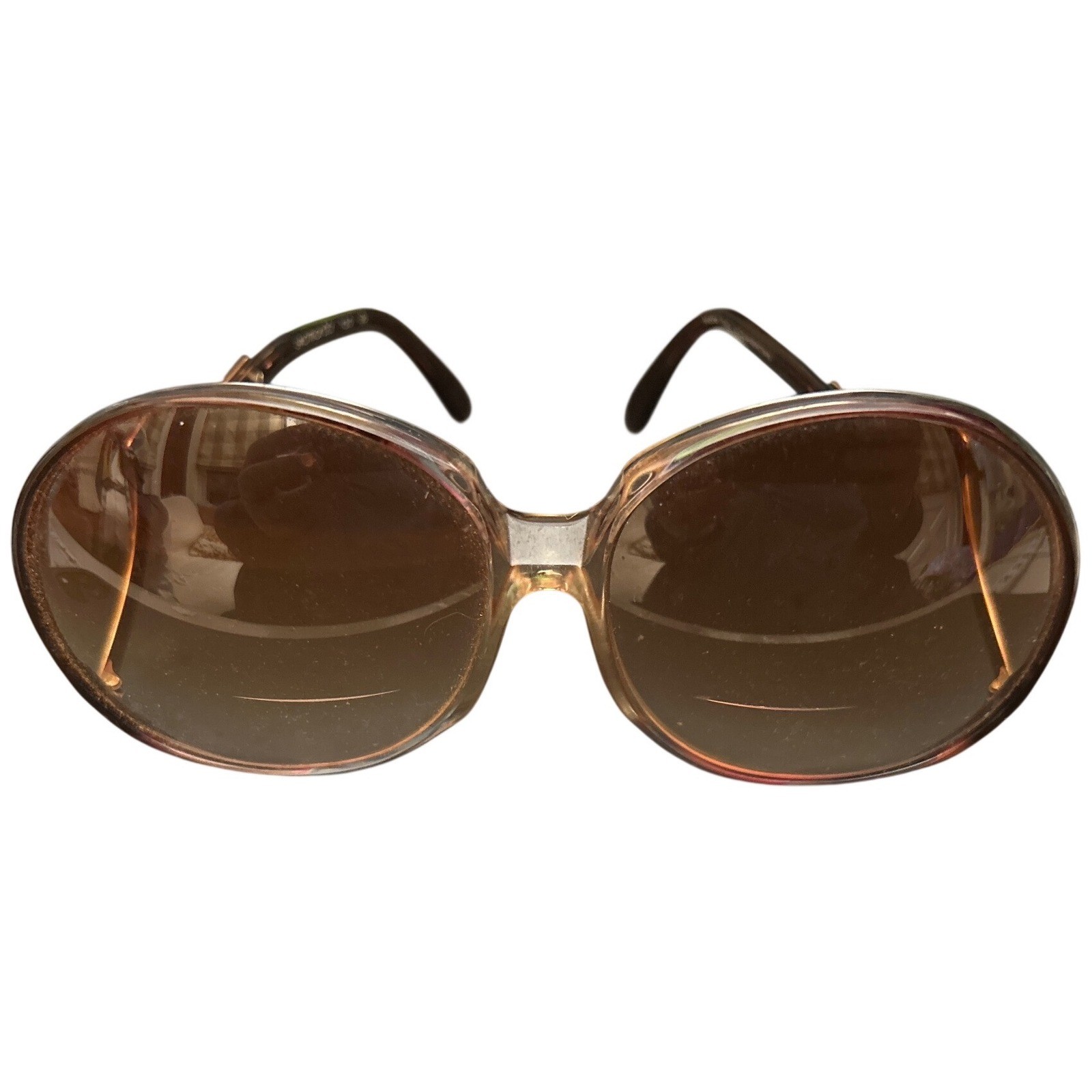 Luxottica Vintage Oversized Round Sunglasses Brown Gradient Made in Italy 130