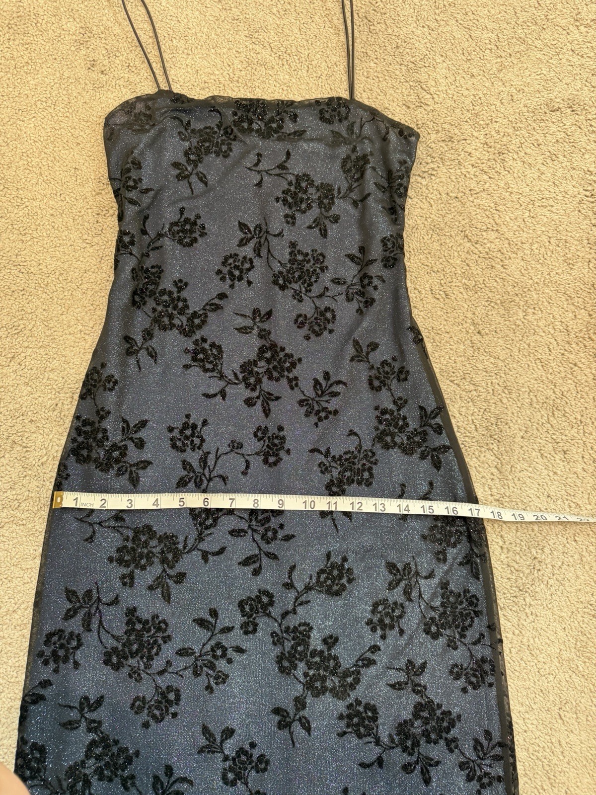Vintage a fortiori 90s Y2k Glitter Floral Mesh Overlay Slip Maxi Dress Prom