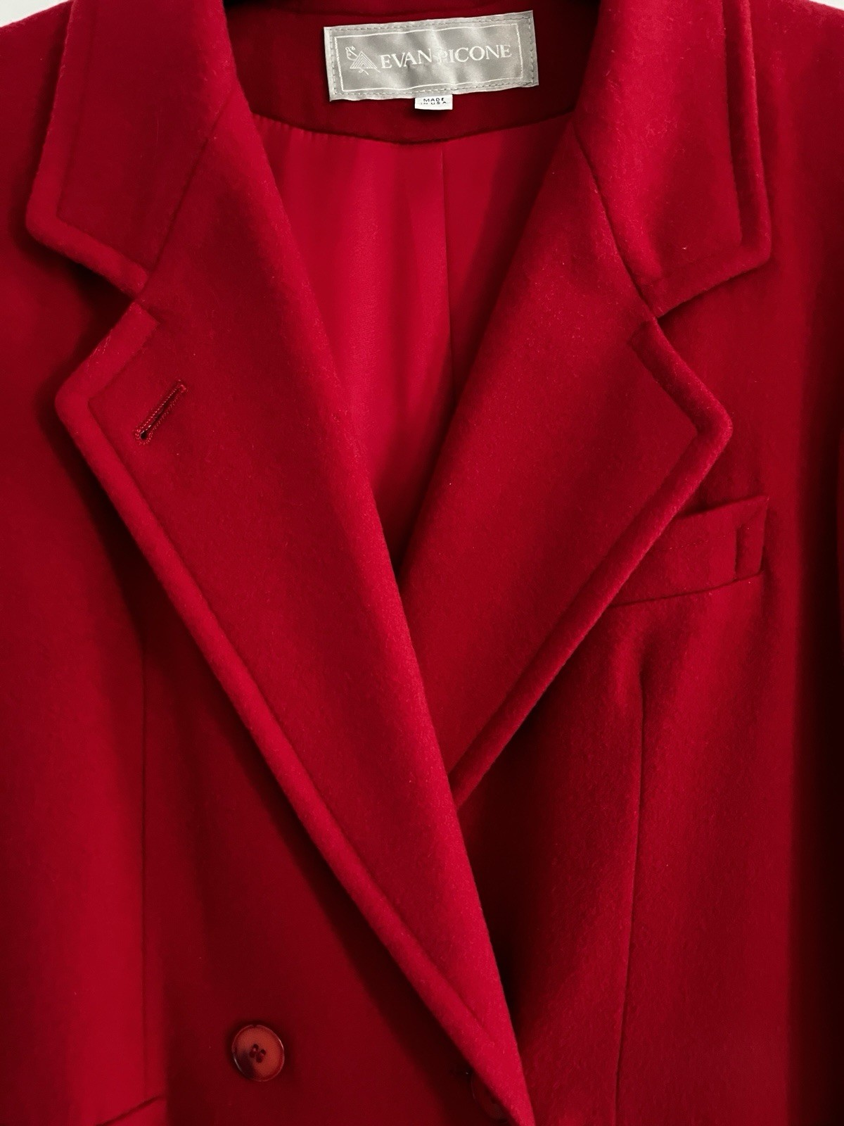 VTG Evan Picone Long 100% Wool Double Breasted Coat Women’s Medium Bright Red