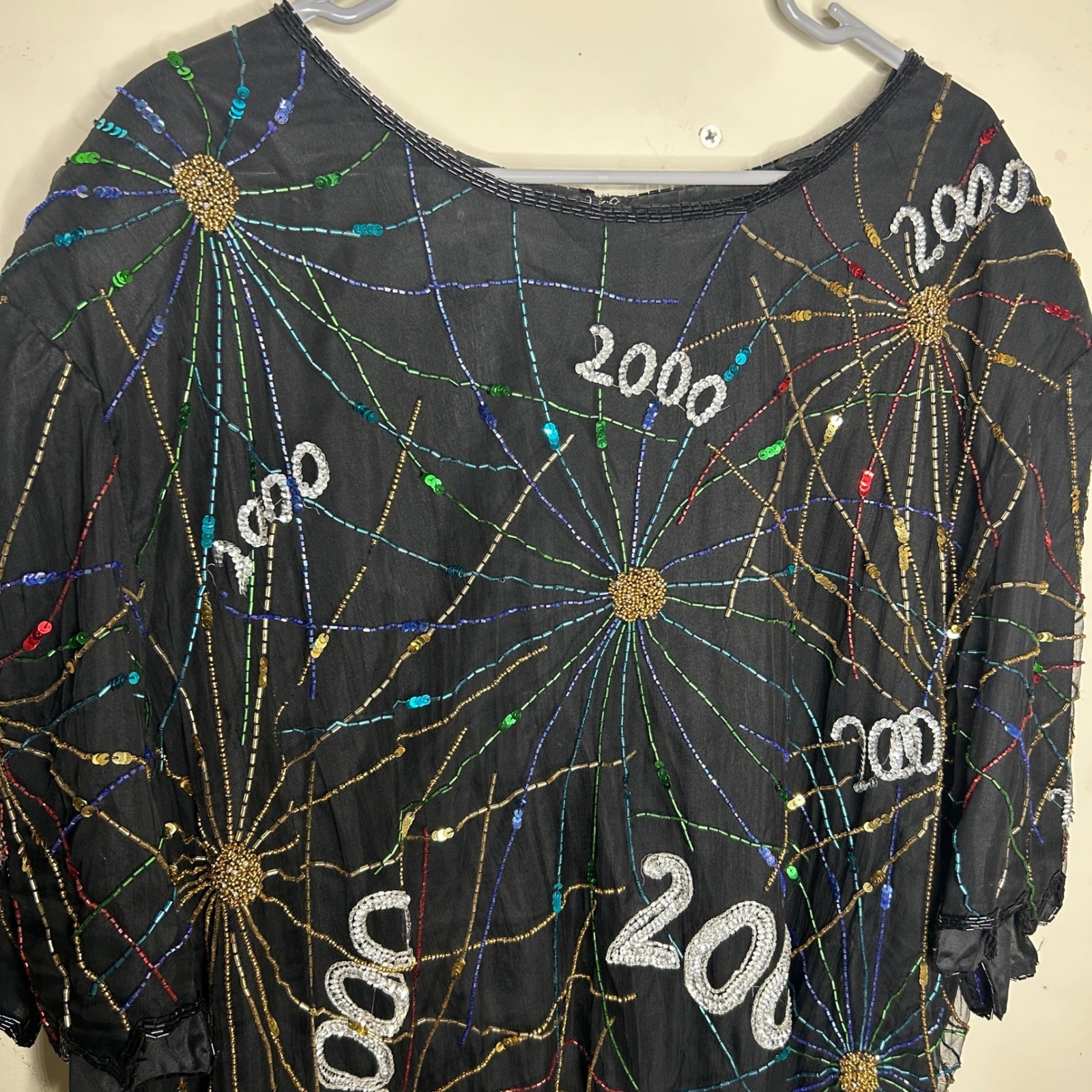 Laurence Kazar Beaded Silk Blouse Wmn 5X Black 2000 Millennium Vintage Y2K top
