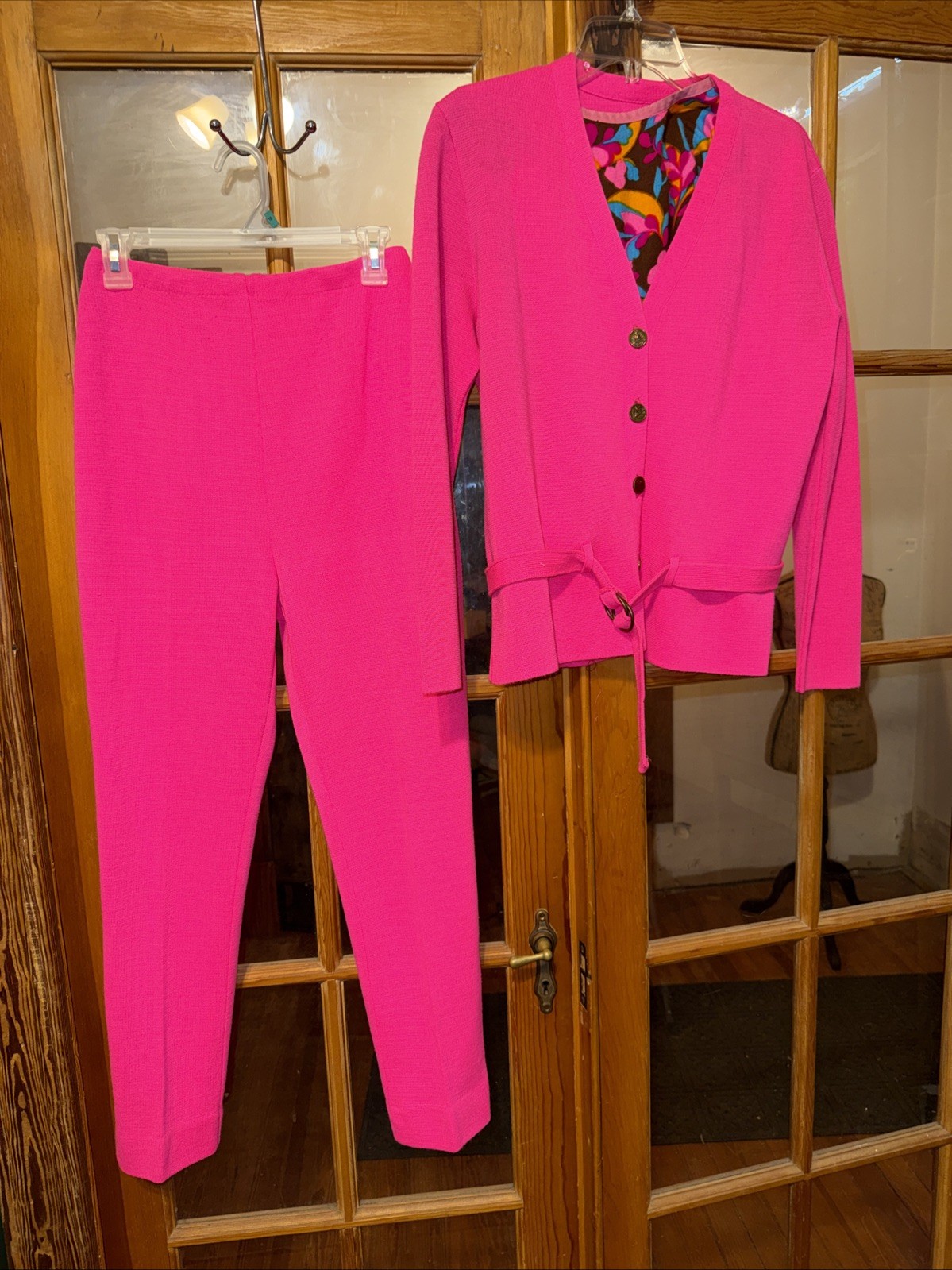 Vintage 1960s Hot Pink Three Piece Suit Separates Jacket Shirt & Pants 9/10
