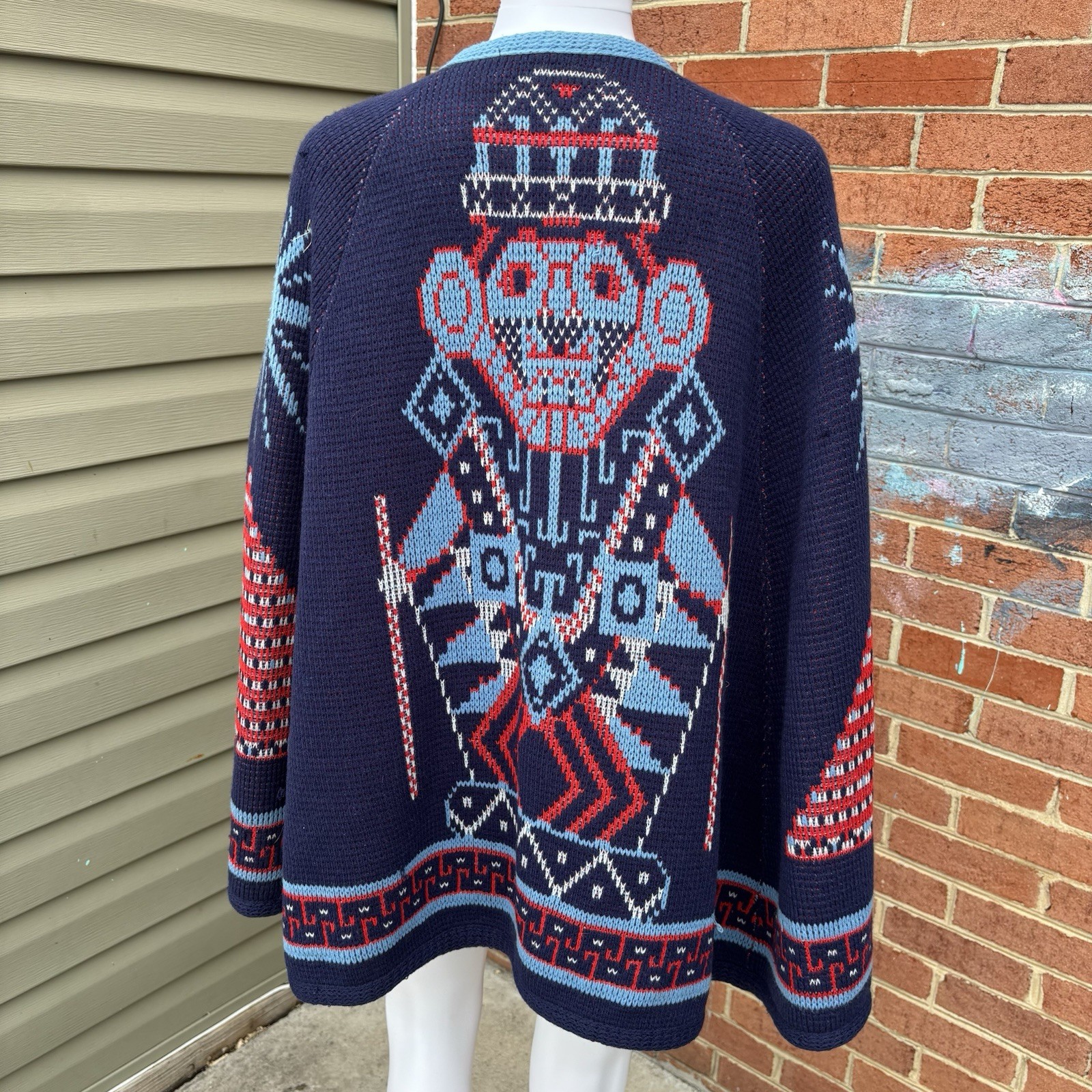 VTG STURBRIDGE 70S BOHO SWEATER CAPE SOUTHWESTERN WEAVER HIPPIE ONE SIZE