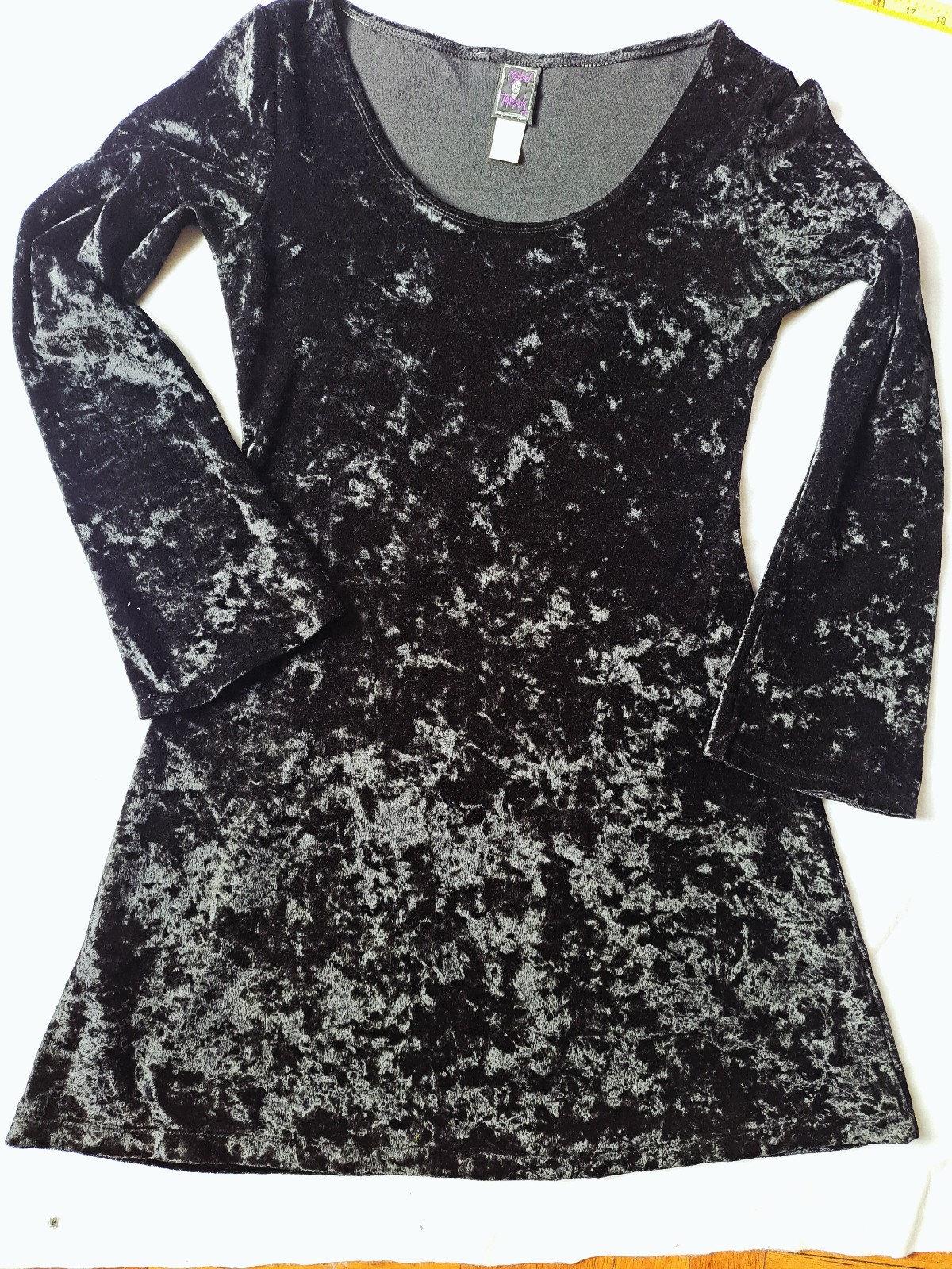 Vintage 90s Morbid Threads Crushed Velvet Mini Dress – Rare Grail size L