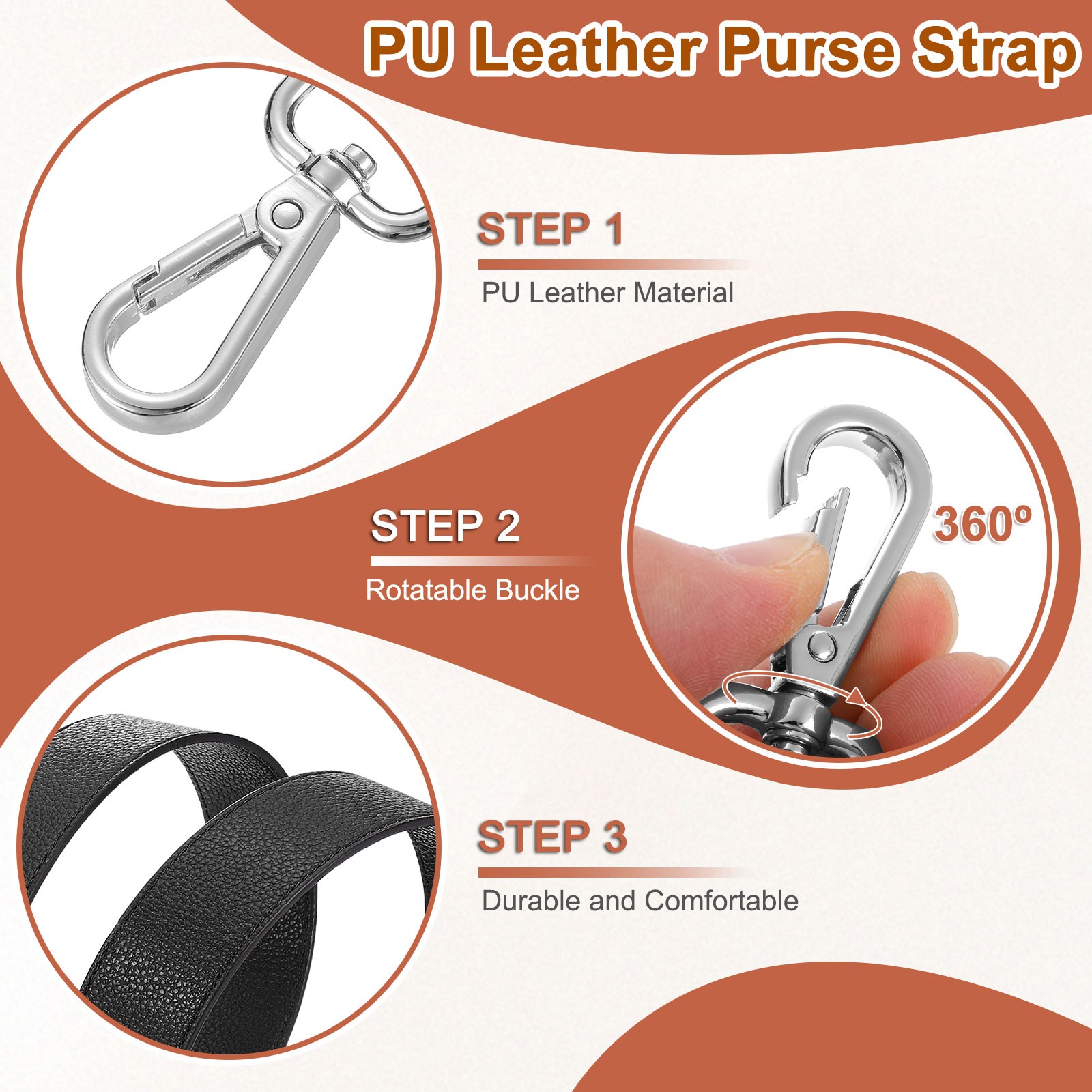 45.3″ Adjustable PU Leather Purse Strap Crossbody Replacement Black/Silver