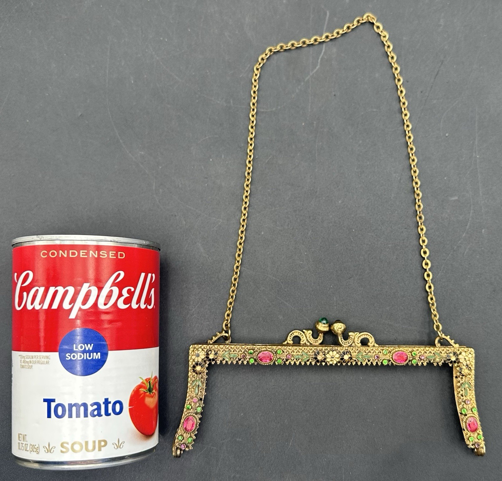 Antique Neiger Brothers Czech Brass Rhinestone Enamel Purse Frame Edwardian
