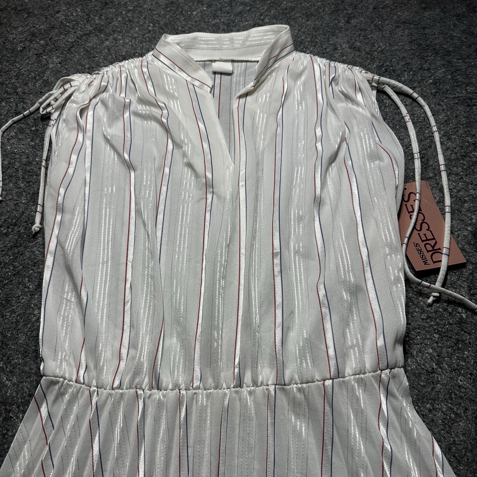 VTG Sears Dress Misses 16 Red White Blue Stripes DeadStock W/Belt Sleeveless NWT