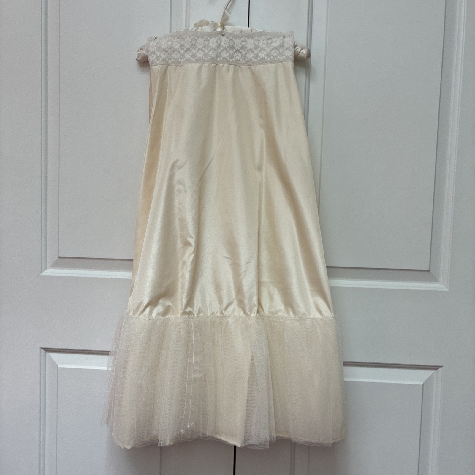 Vintage Petticoat Ivory Tulle Hem handmade A-line Skirt M Bridal Gown Half slip