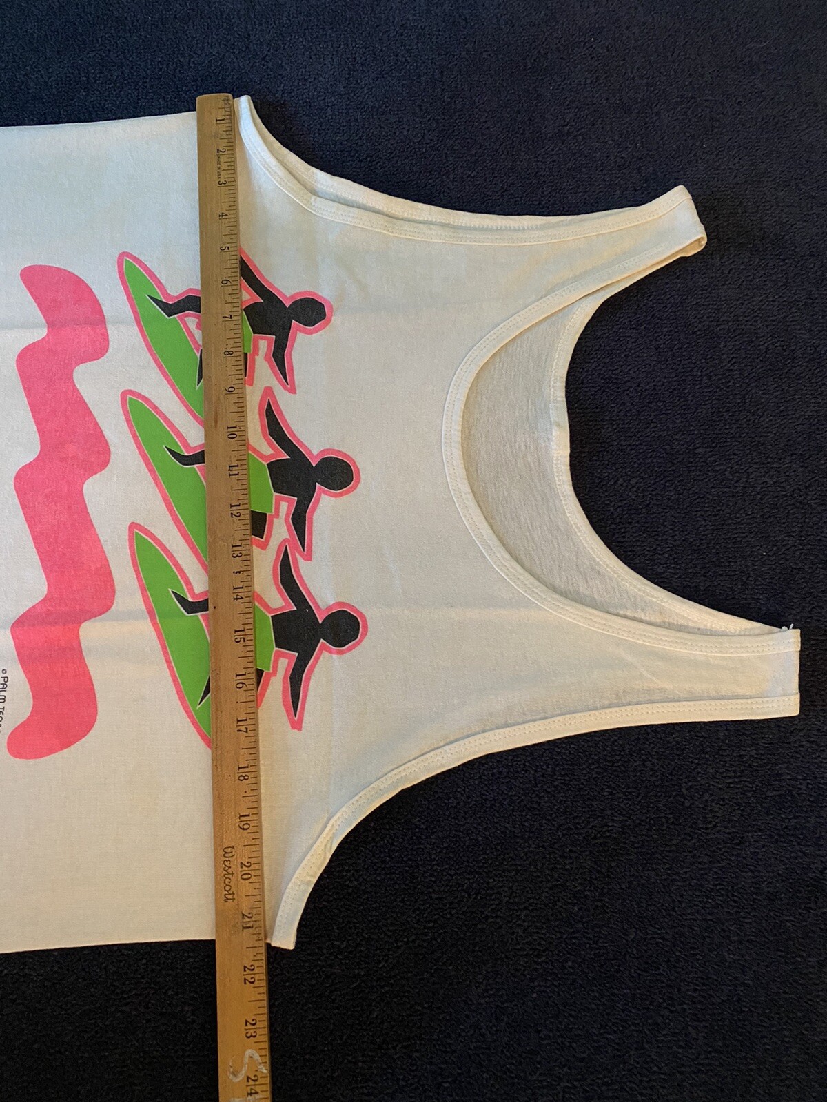 Vintage 80s 90s California Neon Muscle Tank Surf Skate Tourist Beach Waves Ocean