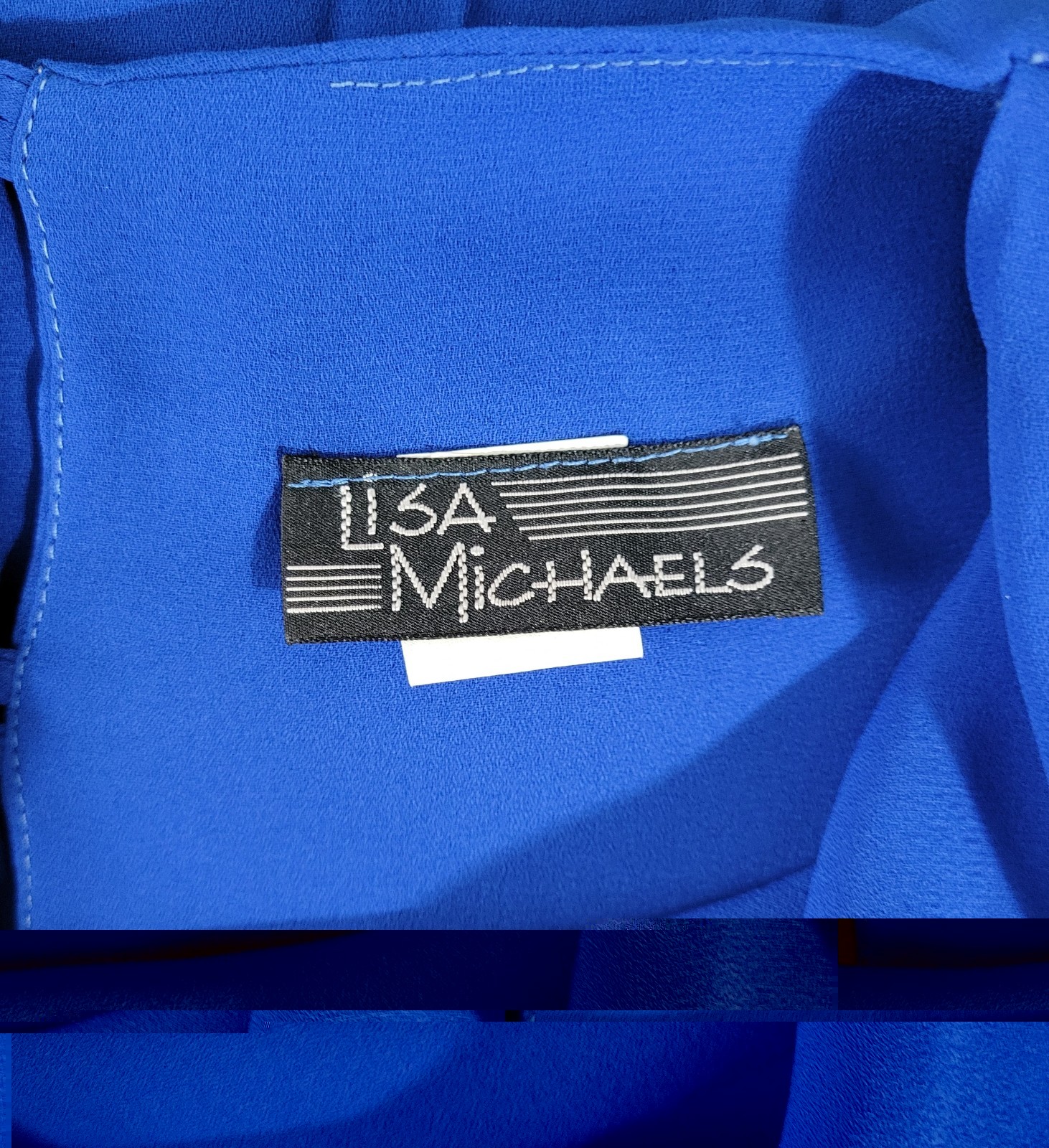 Vtg Lisa Michaels Blue Blouson Dress w Draped Neckline & Matching Belt Size 8