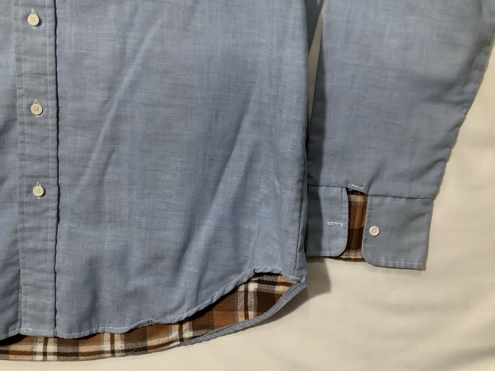 Moving Up Flannel Shirt Blue Brown Plaid Long Sleeve 70s Vintage Retro Disco