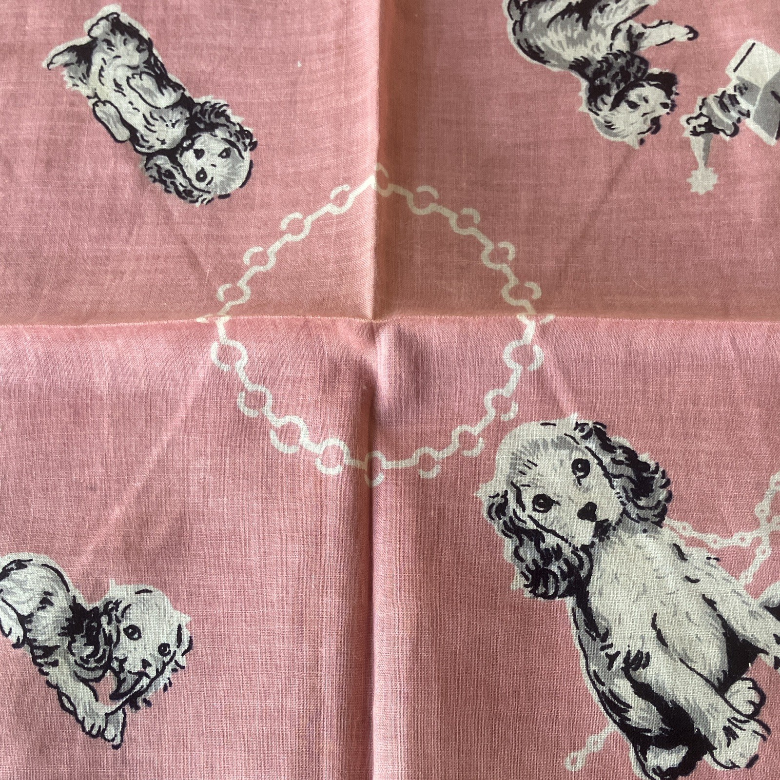 40s/50s Vintage Novelty Dog Print Handkerchief Pink Kids Unisex. Collectible