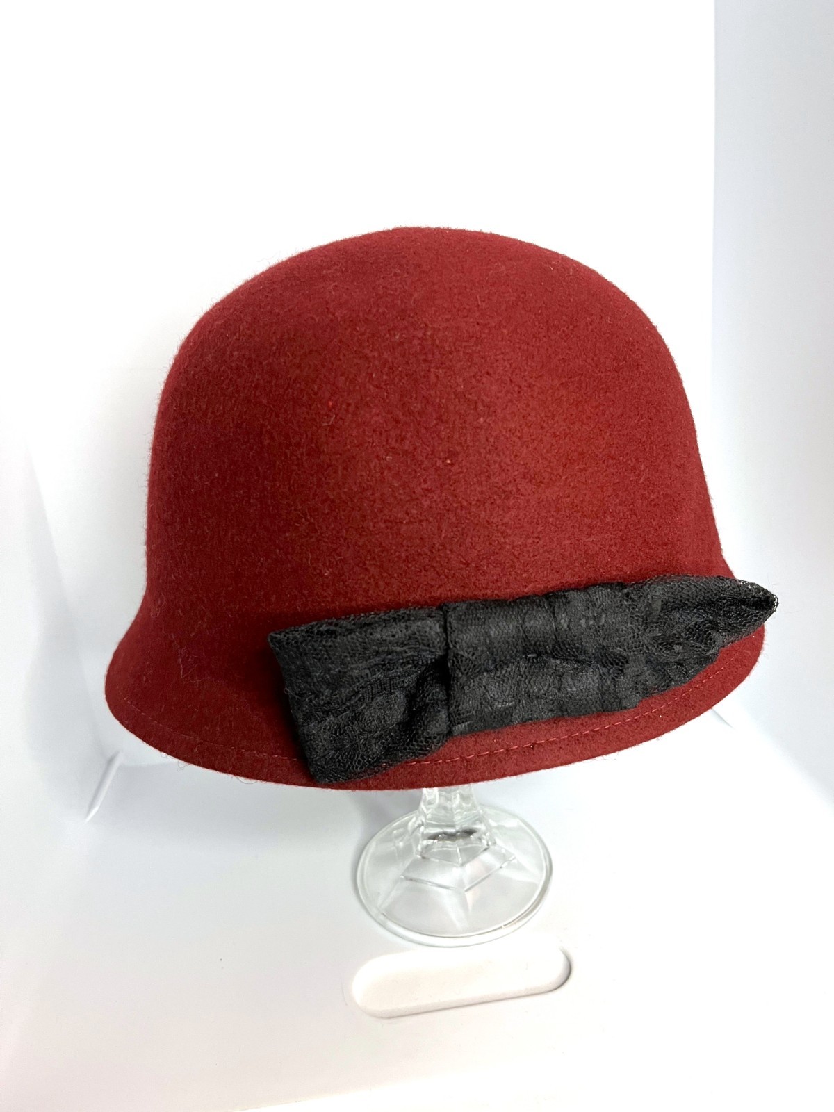 100% Wool Woman’s Hat With Accent Bow Burgandy One Size Fits Most