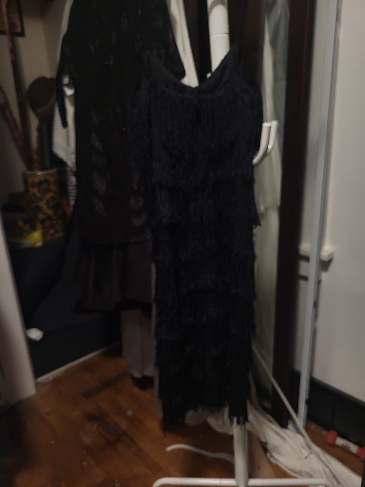 Vintage 1980’s New Leaf Black Fringe Flapper Sheath Dress S