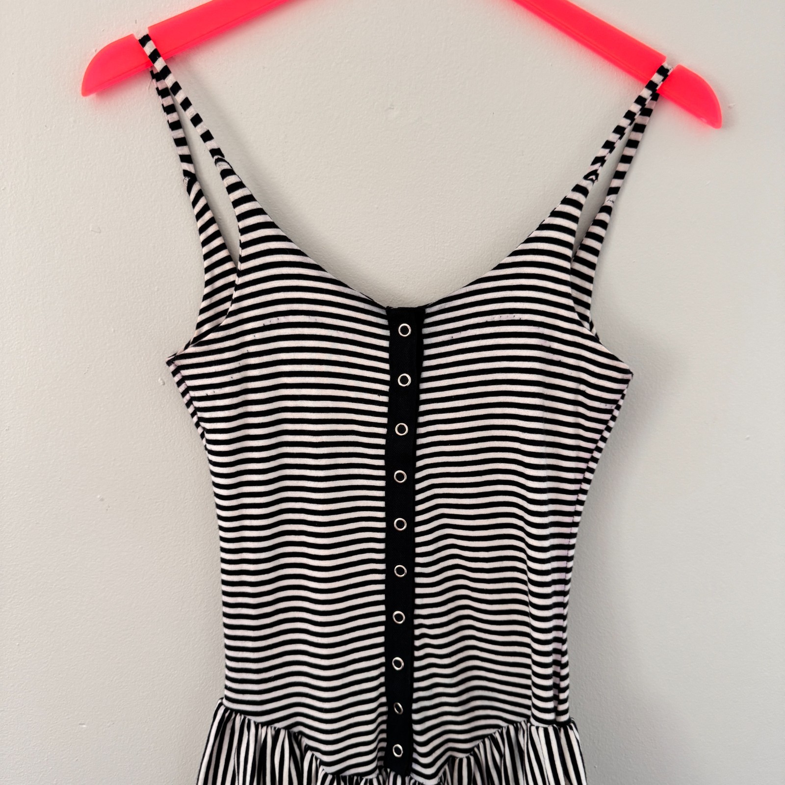 80s vtg BETSEY JOHNSON Black White PUNK LABEL Striped SNAPS Jumpsuit Catsuit S