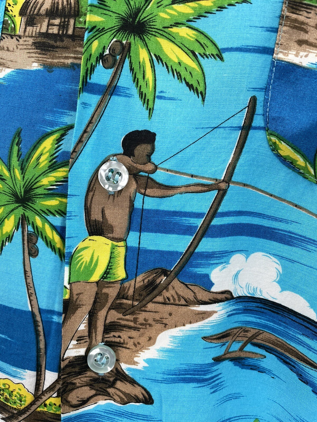 VTG 70s Hawaiian Holiday Hawaiian Shirt Rainbow Volcano RAYON KOREA SZ M (FLAW