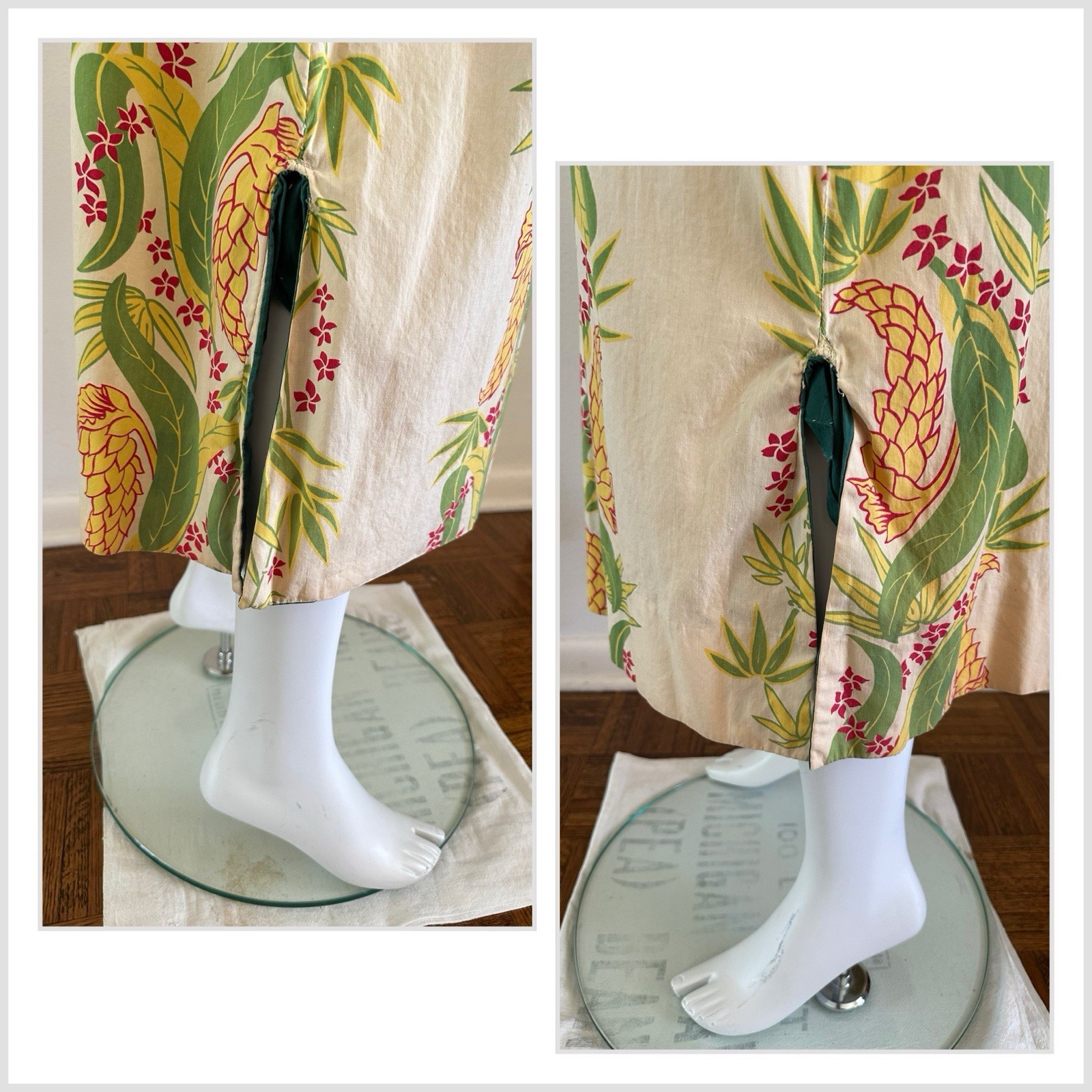 50s Nani of Hawaii Honolulu Pake Muu Dress Tropical Bamboo Tiki Resort Luau VTG