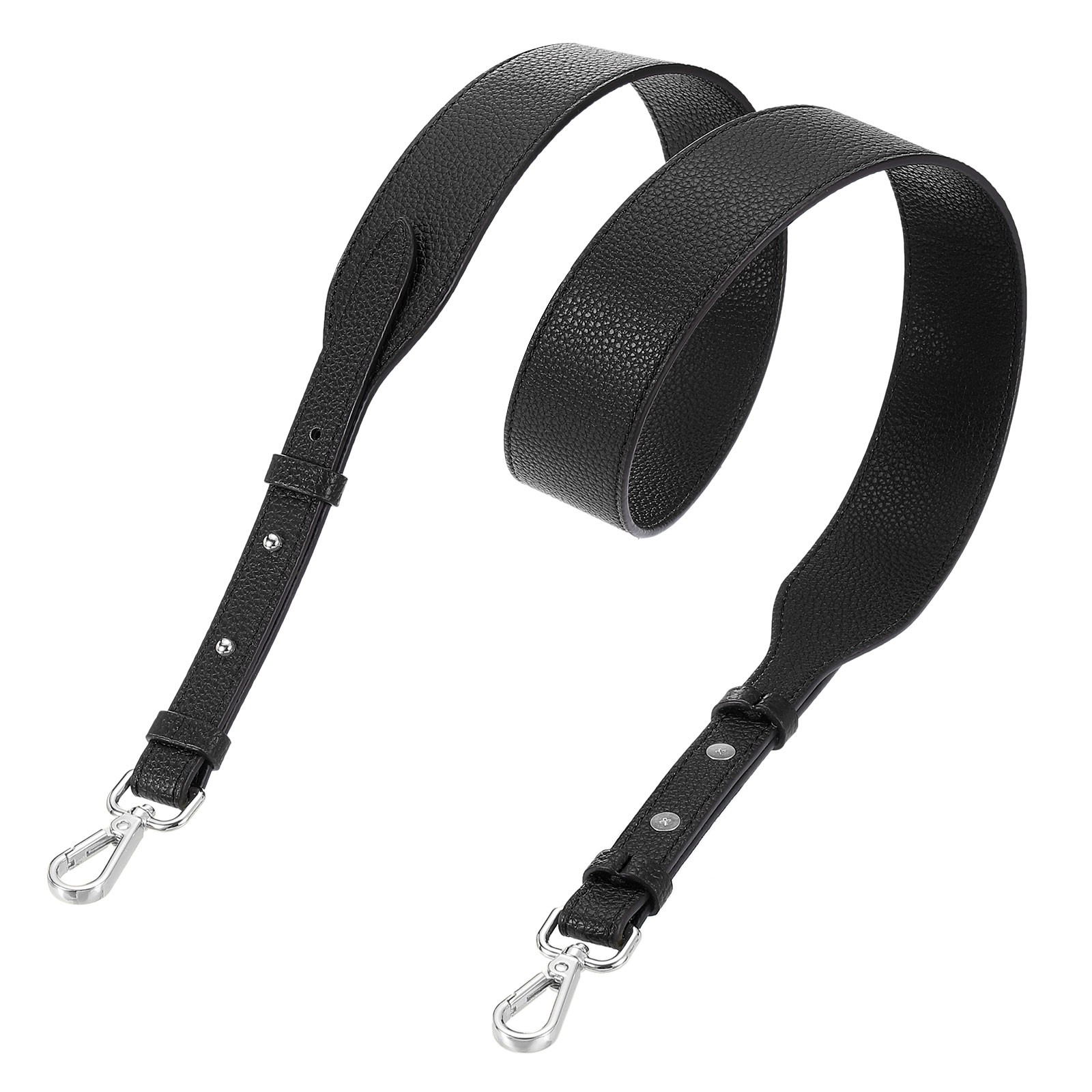 45.3″ Adjustable PU Leather Purse Strap Crossbody Replacement Black/Silver