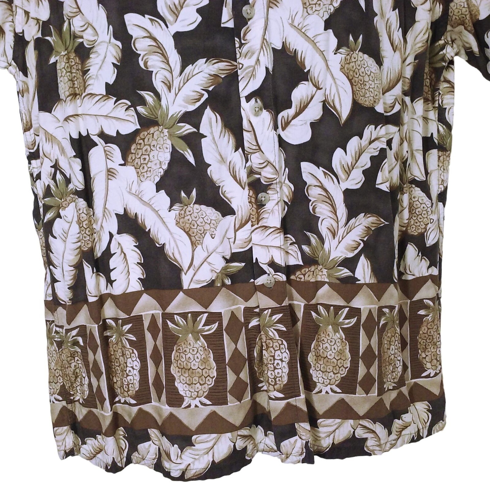Vintage 80s Campia Moda Korea-Made Rayon Aloha Shirt -L Tropical Pineapple Palm