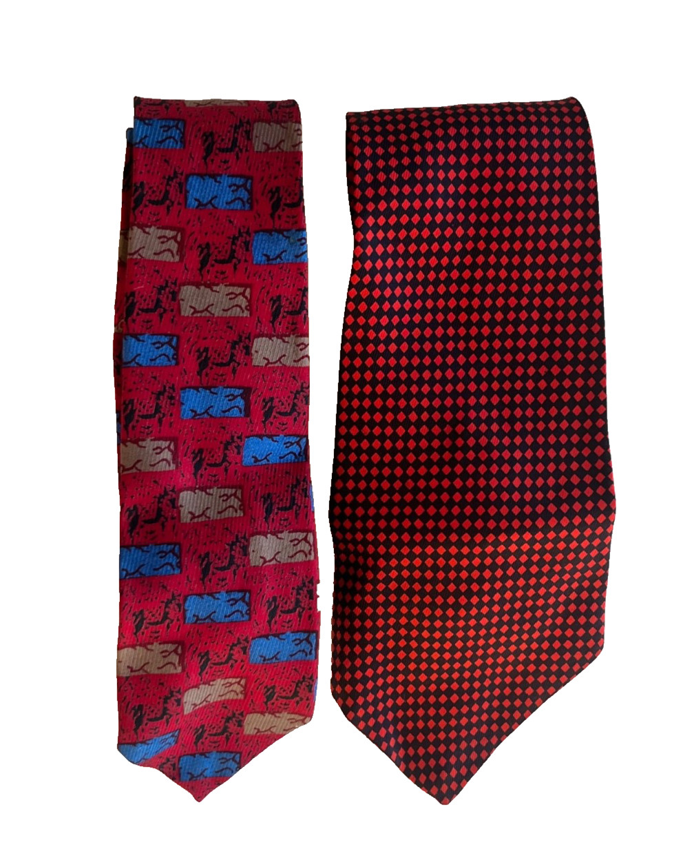 LOT 2 VINTAGE MAURICE L. ROTHSCHILD RED 100% SILK SKINNY NECK TIES