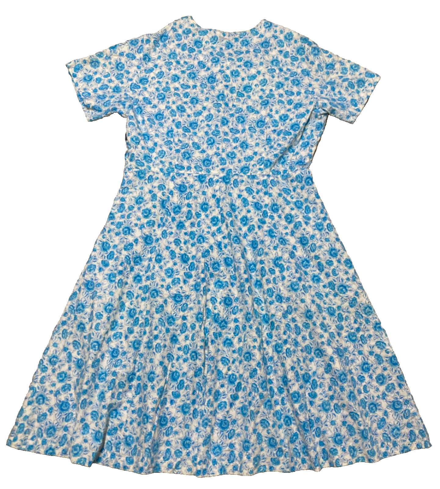 Vintage Dress 1950s Shirtwaist Sundress Blue Floral Cotton A-Line Button Up