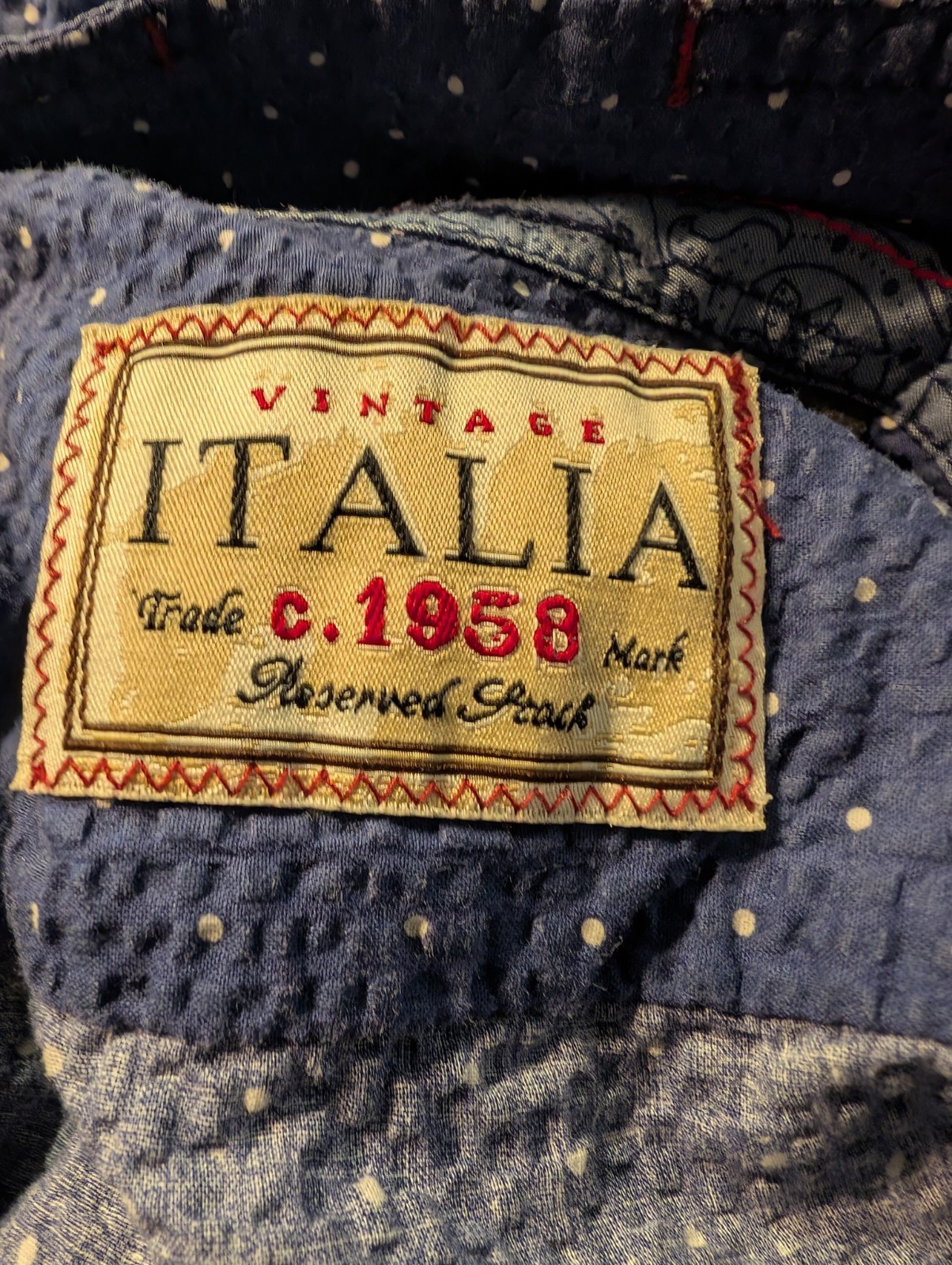 Vintage Italia 1958 Blue Polka‑Dot Cotton Shirt Contrast Trim Retro Y2K Size XL