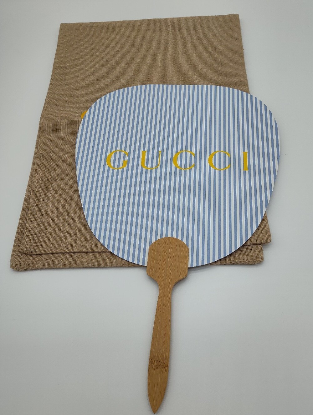 GUCCI 2023 Summer Novelty Fan Japan Limited Edition Rare Blue Stripe Bamboo Fan