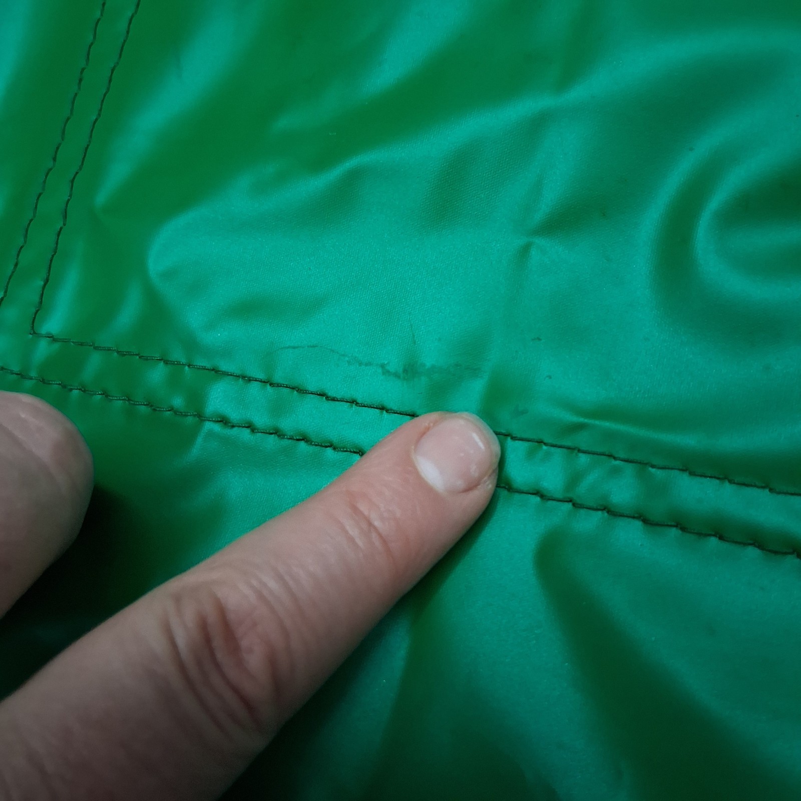 Vintage SMALL Rain coat reversible blue and green button up small flaw see pics