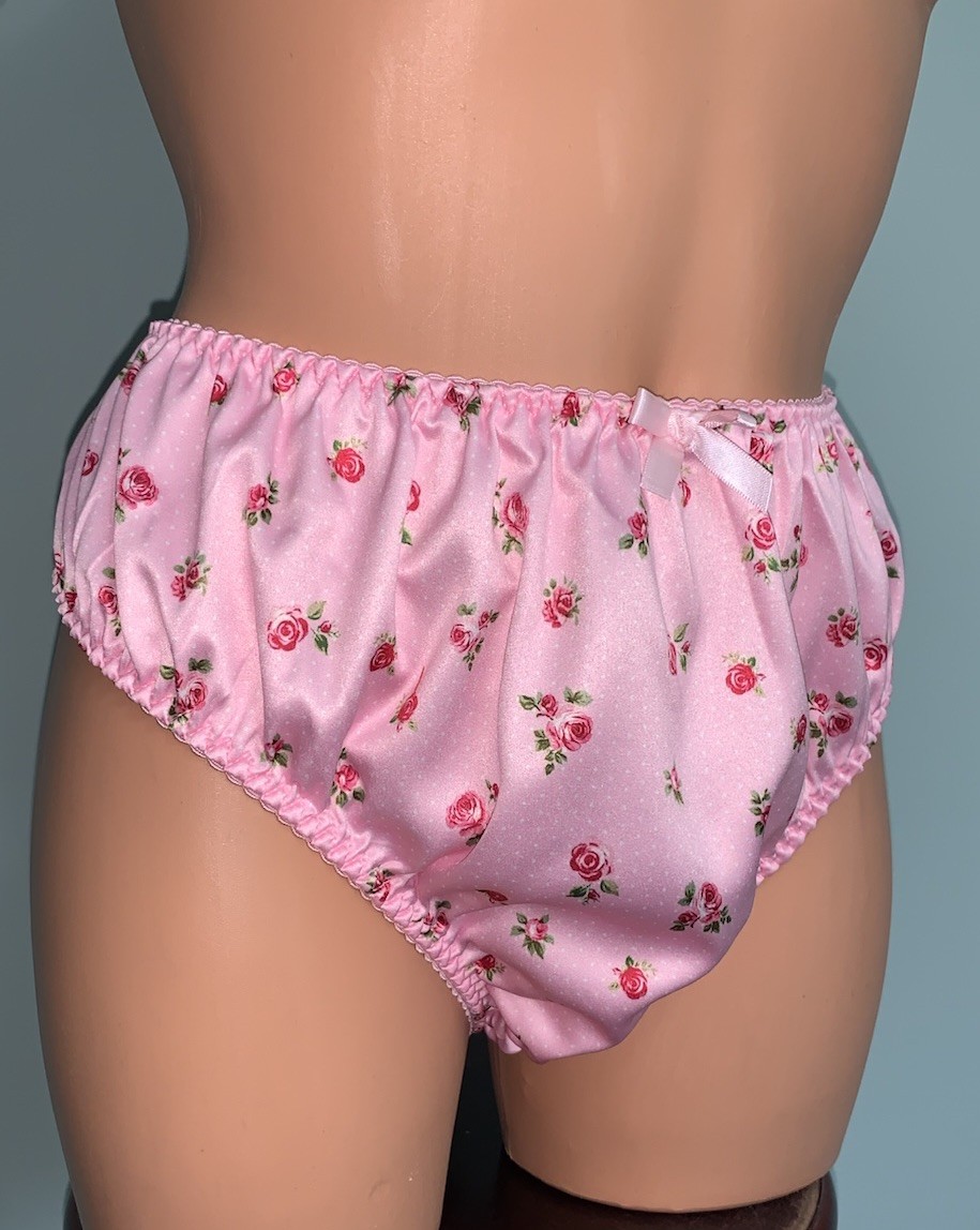 NEW Glossy Secret Satin 1X 8 Hi Cut Bikini Brief Panties SILKY Roses Polka Dots