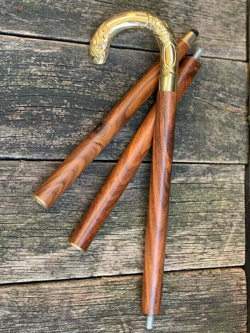 Vintage head Handle Wooden Walking Brass Solid Designer Stick Cane Vintage style