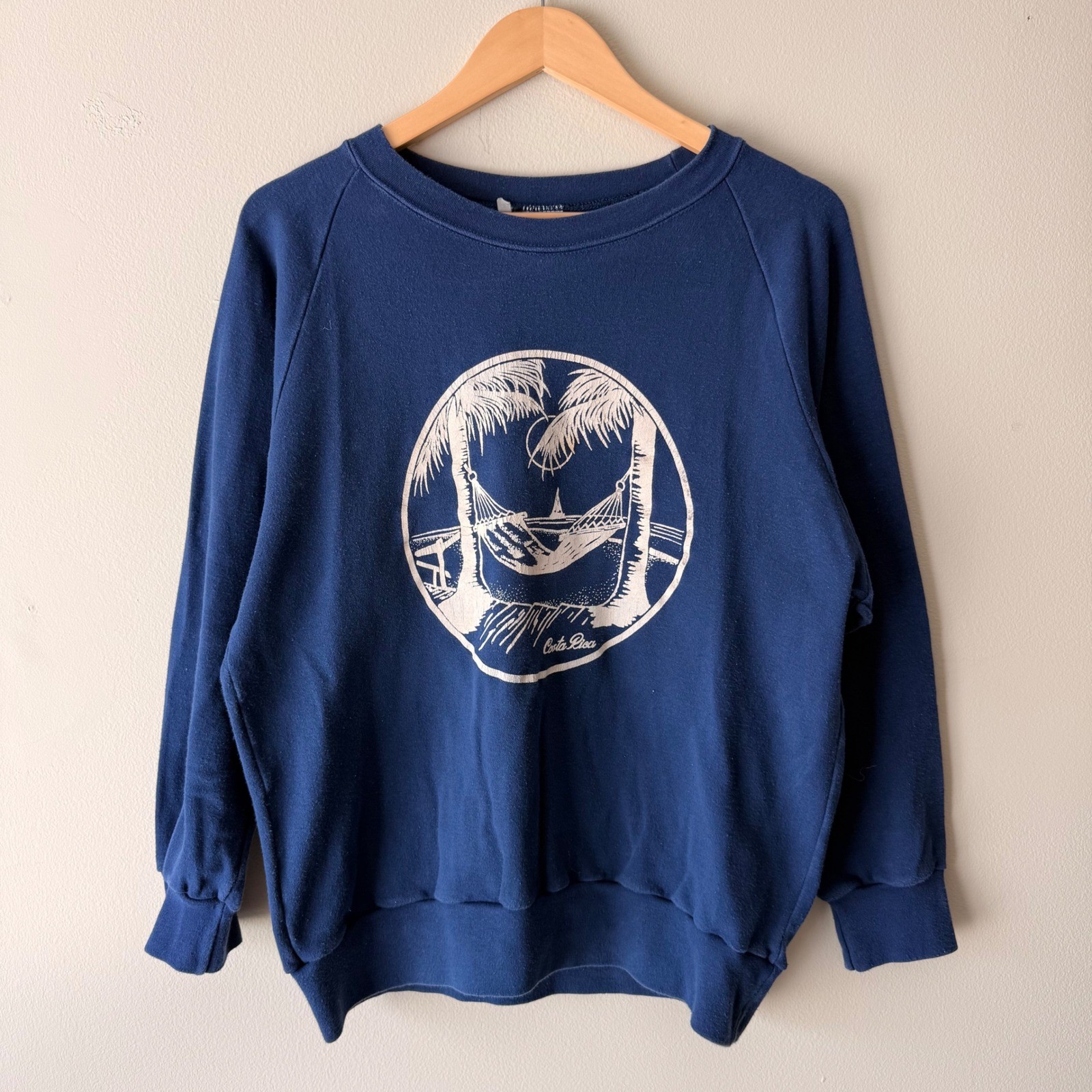 Vintage 90s or 80s Costa Rica Surfer Art Graphic Long Sleeve Crew Neck