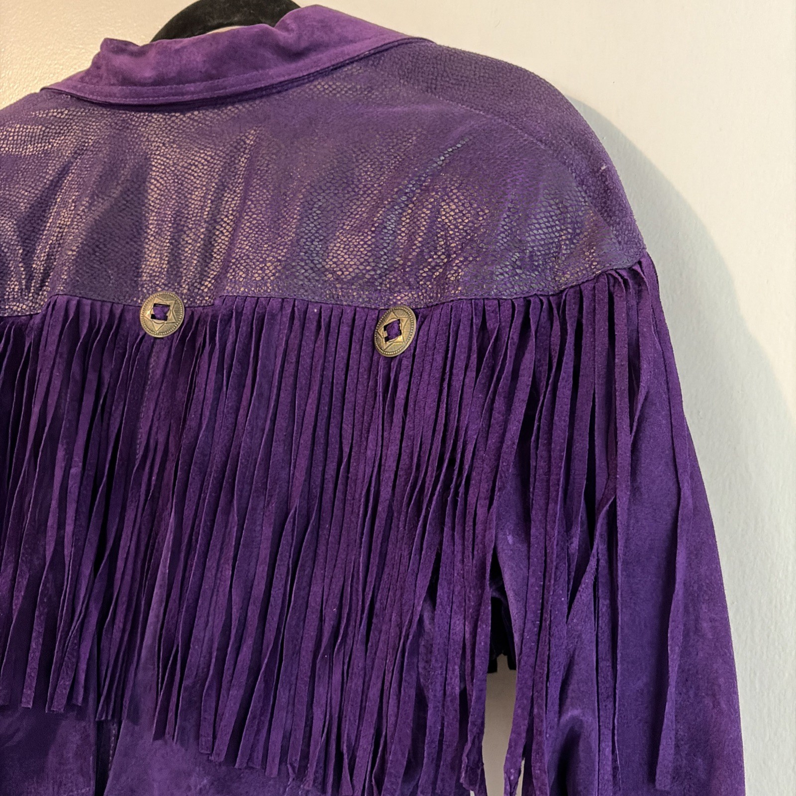 Vintage 80s Leather Fringe Motorcycle Jacket Western Tassel 80s fringe Concho ￼