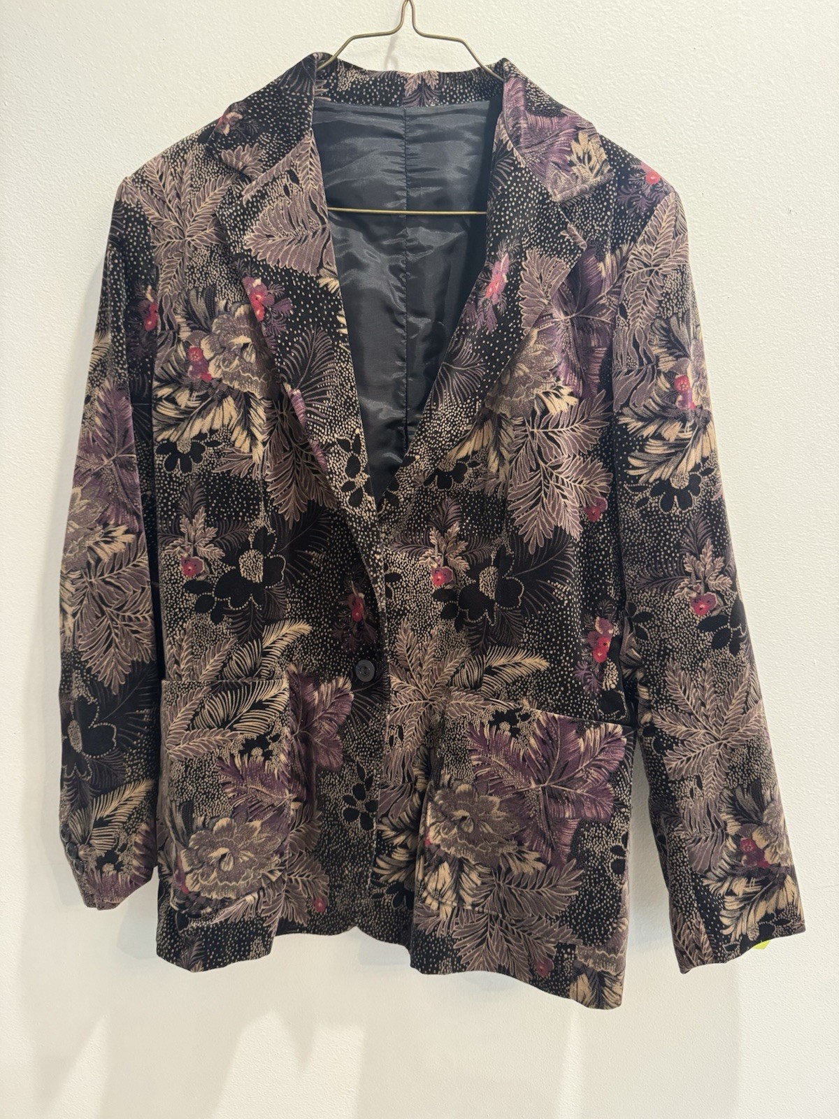 VTG 1980s Velvet Blazer Pockets Floral Normcore Secretary Dark Academia Goth