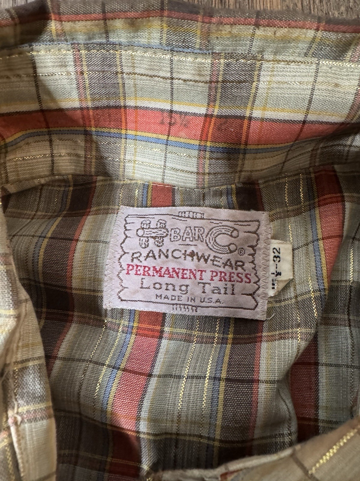 Vintage 70s Bar C Ranchwear Fringe Western Shirt Bib Front Metallic Plaid Snaps