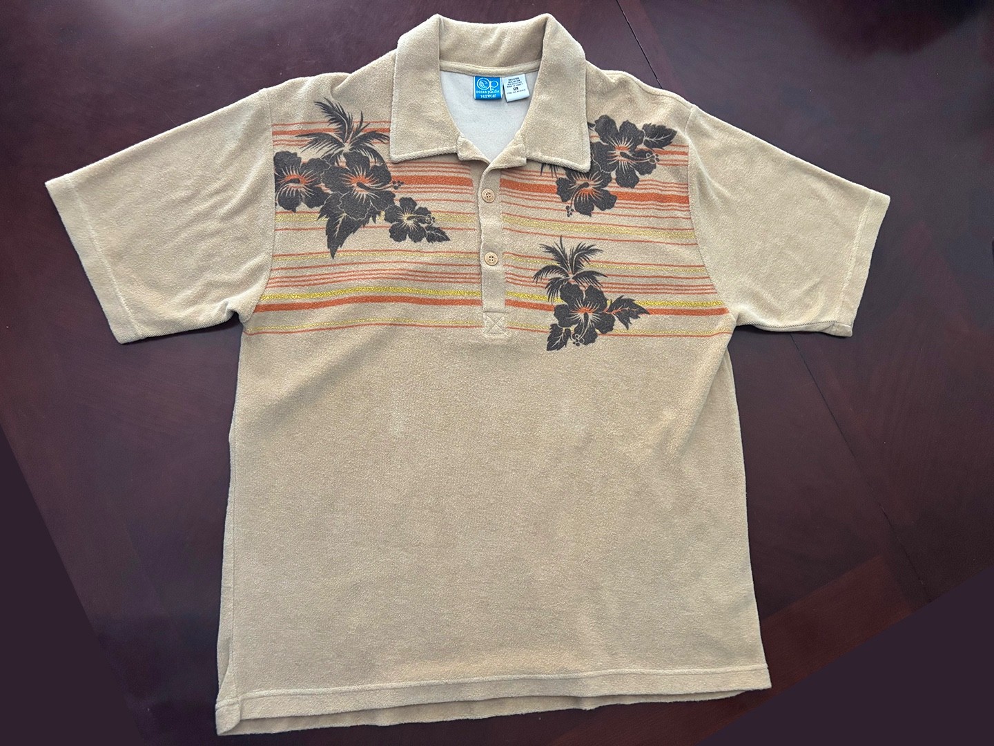 Vintage Ocean Pacific Op Terry Cloth Polo Shirt XL 80s Wood Button Surf Skate