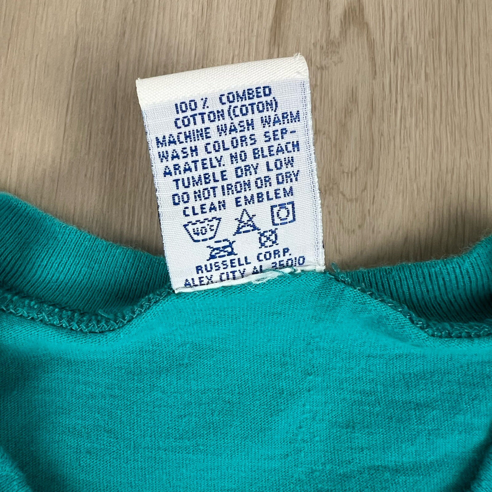 Vintage Russell Athletic Blue Crop Jersey Sleeve Shirt Misses Medium Made in USA