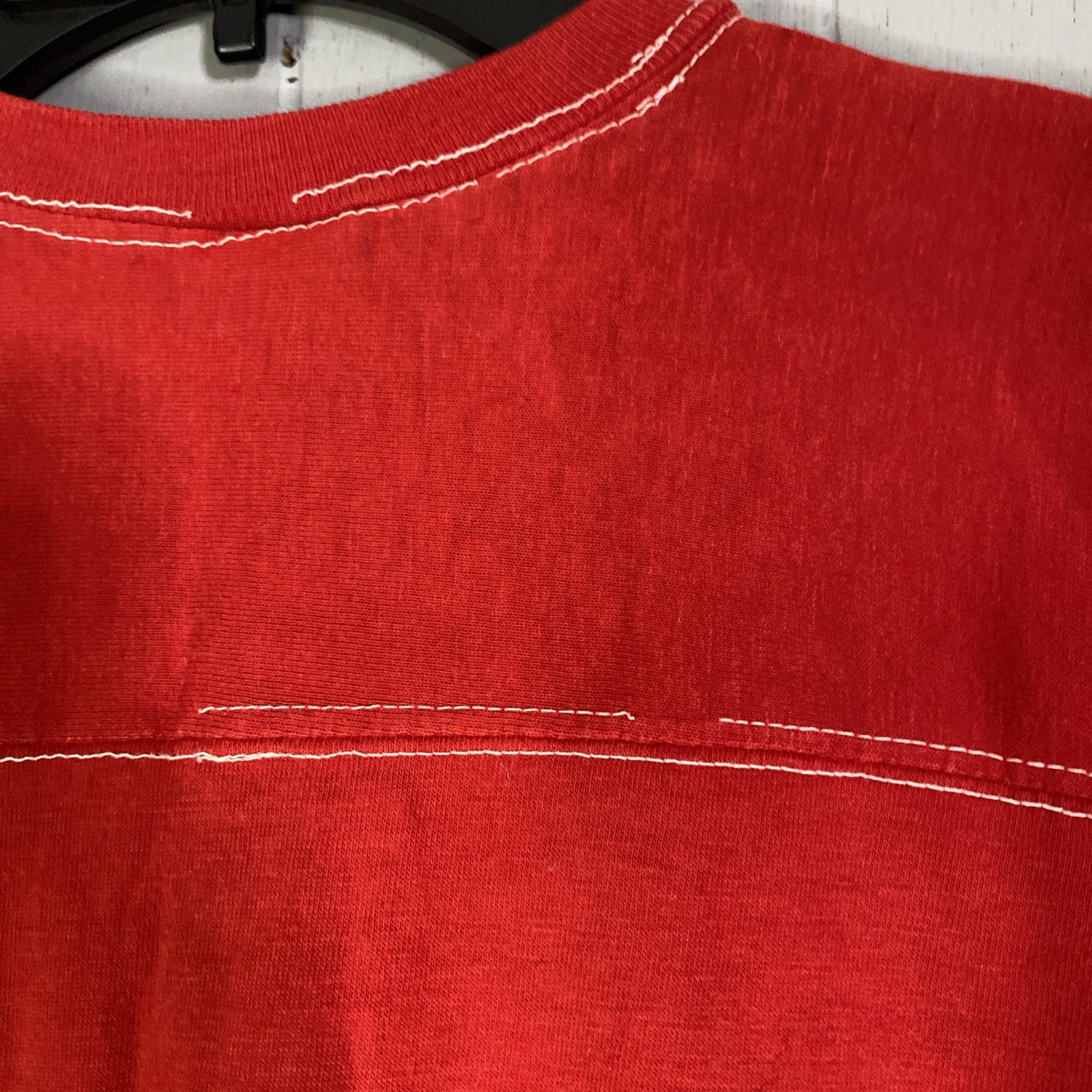 Vintage 80s Single Stitch T Shirt Red Sportswear Ringer Sleeve 19×29 Fits Medium
