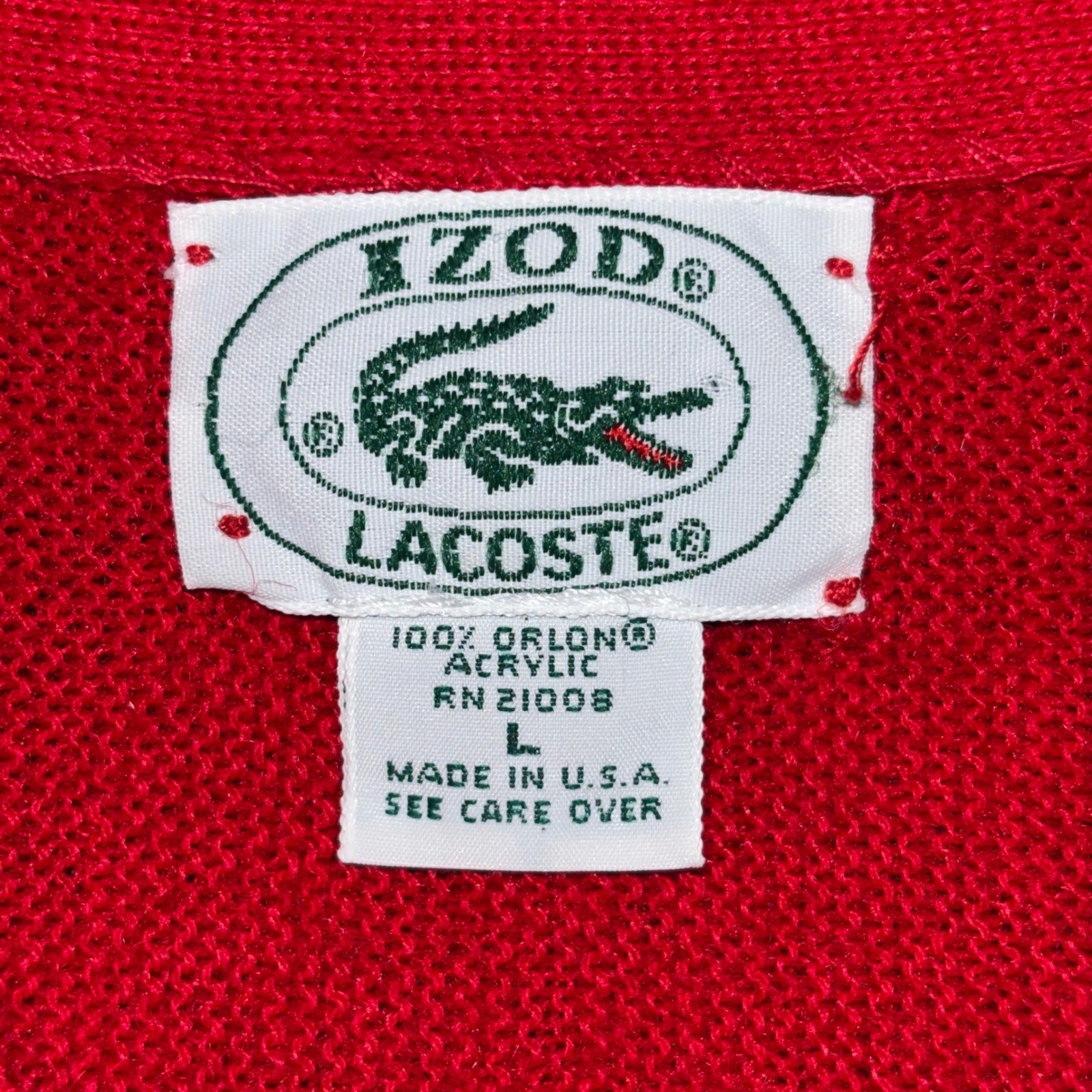 Vintage Izod Lacoste Red Cardigan Sweater Mens Large Orlon Acrylic Made in USA