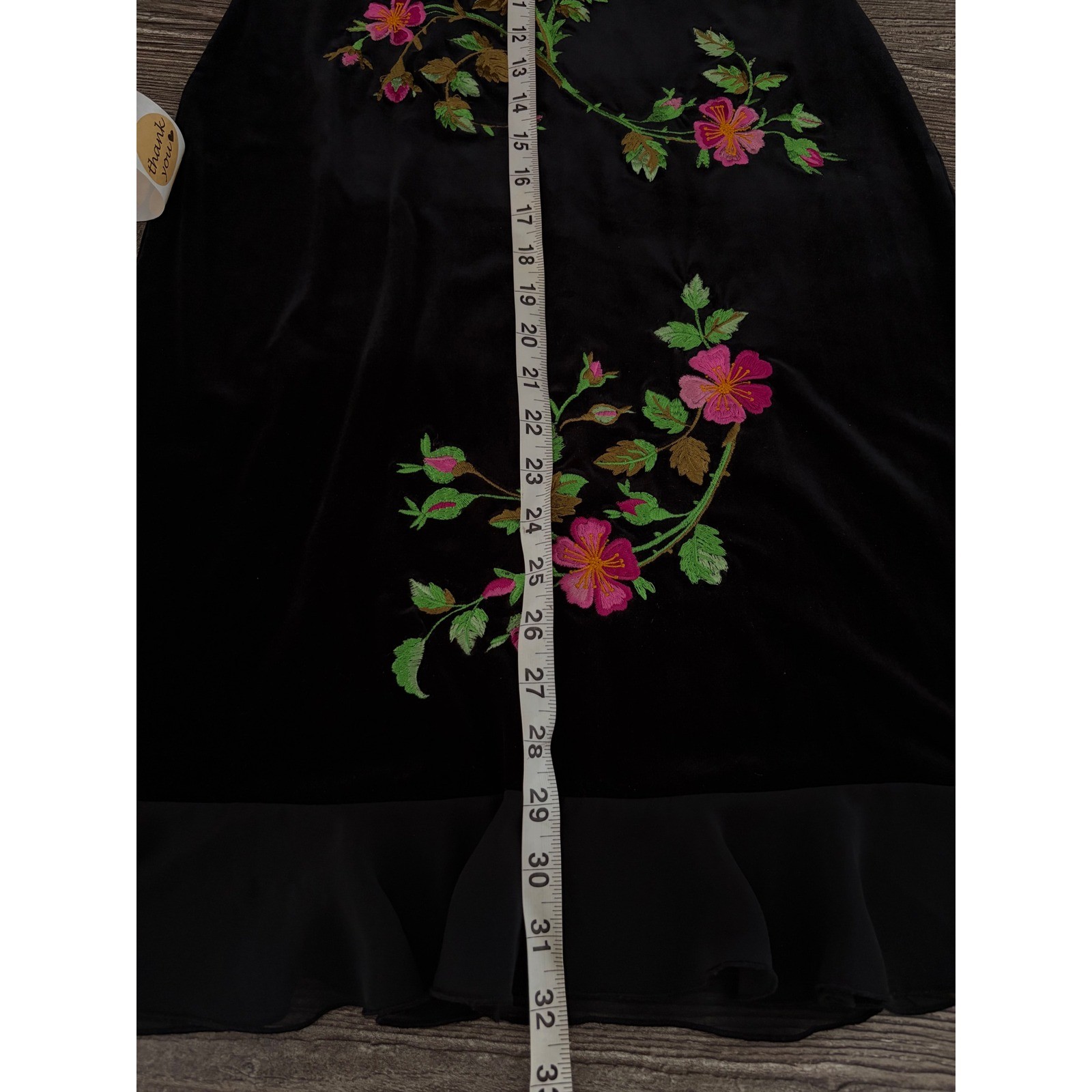 Vintage Betsey Johnson Small Black Embroidered Velvet Midi Dress 90s Fairy